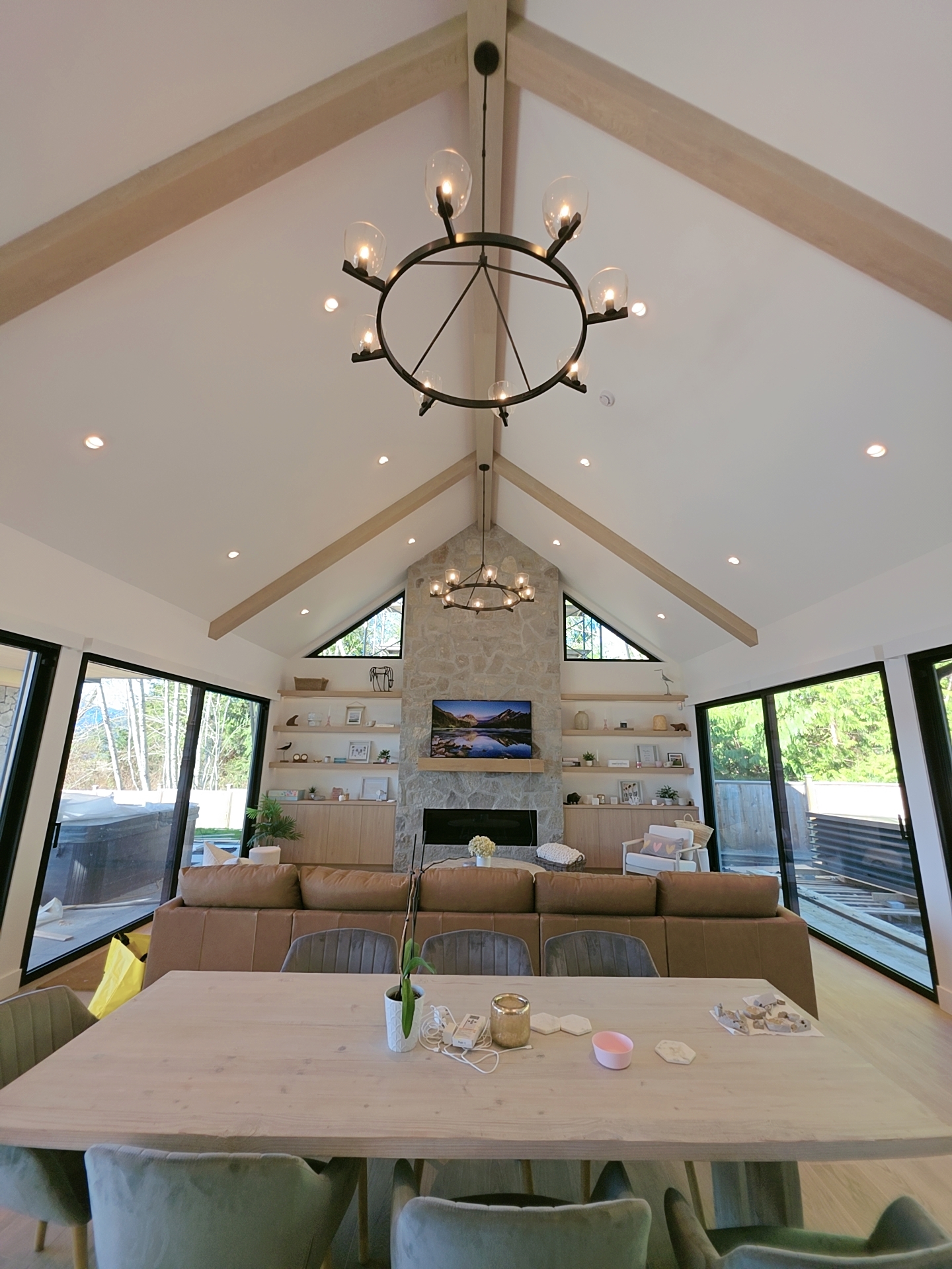 Custom White Oak Beams on Vaulted Ceiling