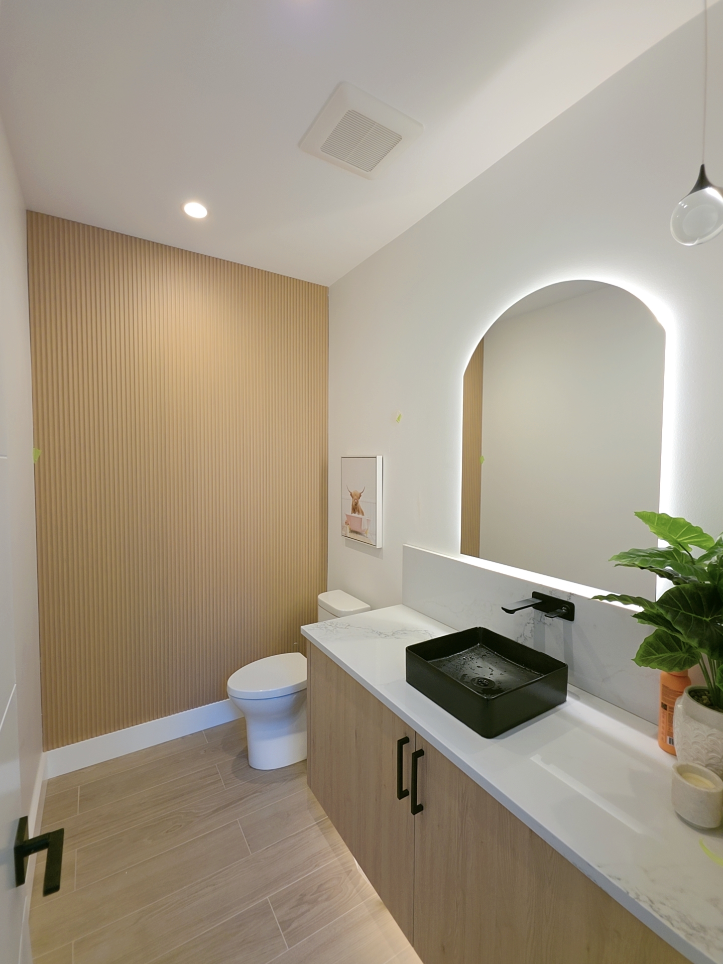 Custom Fluted Wood Feature Wall & Trimless Interior Finish